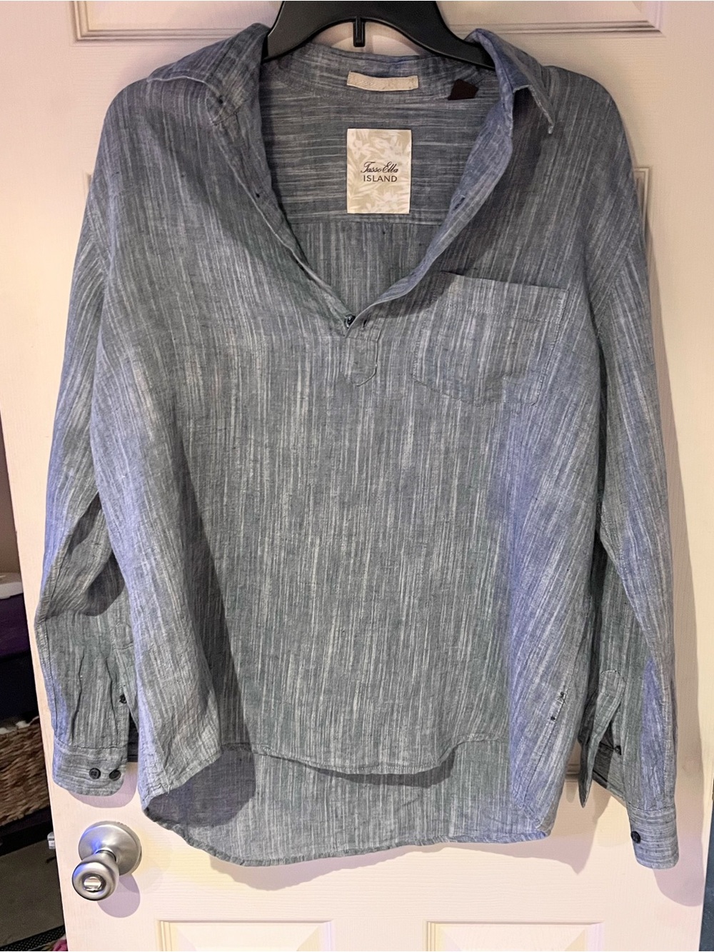 Tasso Elba Blue Heathered Linen Blend Pullover Top Size Medium